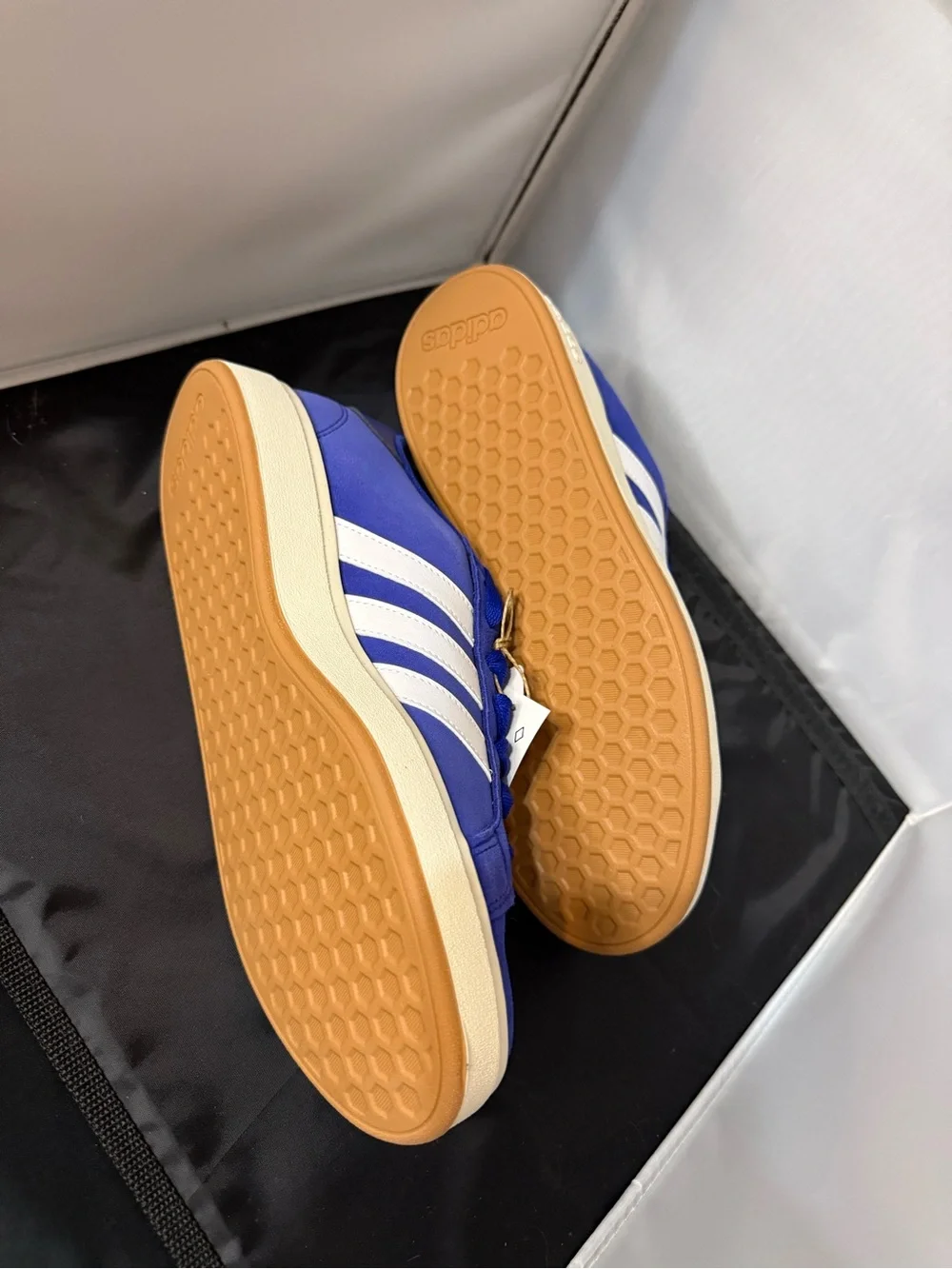 Adidas Grand Court Base O0s Blue Suede Low-Top Sneakers with White Stripes